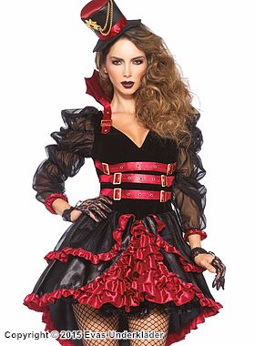 Viktorianische Vampirin, Kostüm-Kleid, Satin, Rüschen, Gürtel